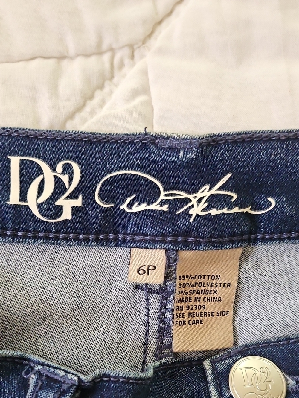 DG2 by Diane Gilman Dark Blue Straight Leg Jeans with Pink Floral Embroidery - Picture 9 of 9